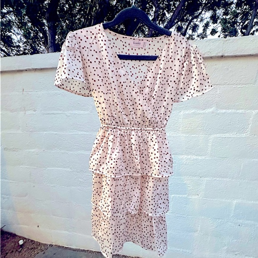 Girls Franki by Francesca’s Short Sleeve Cream with Maroon polka Dot wrap dress